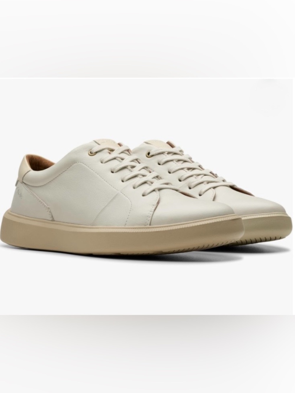 Clarks Cream and Tan Low-Profile Leather Sneakers Size 12